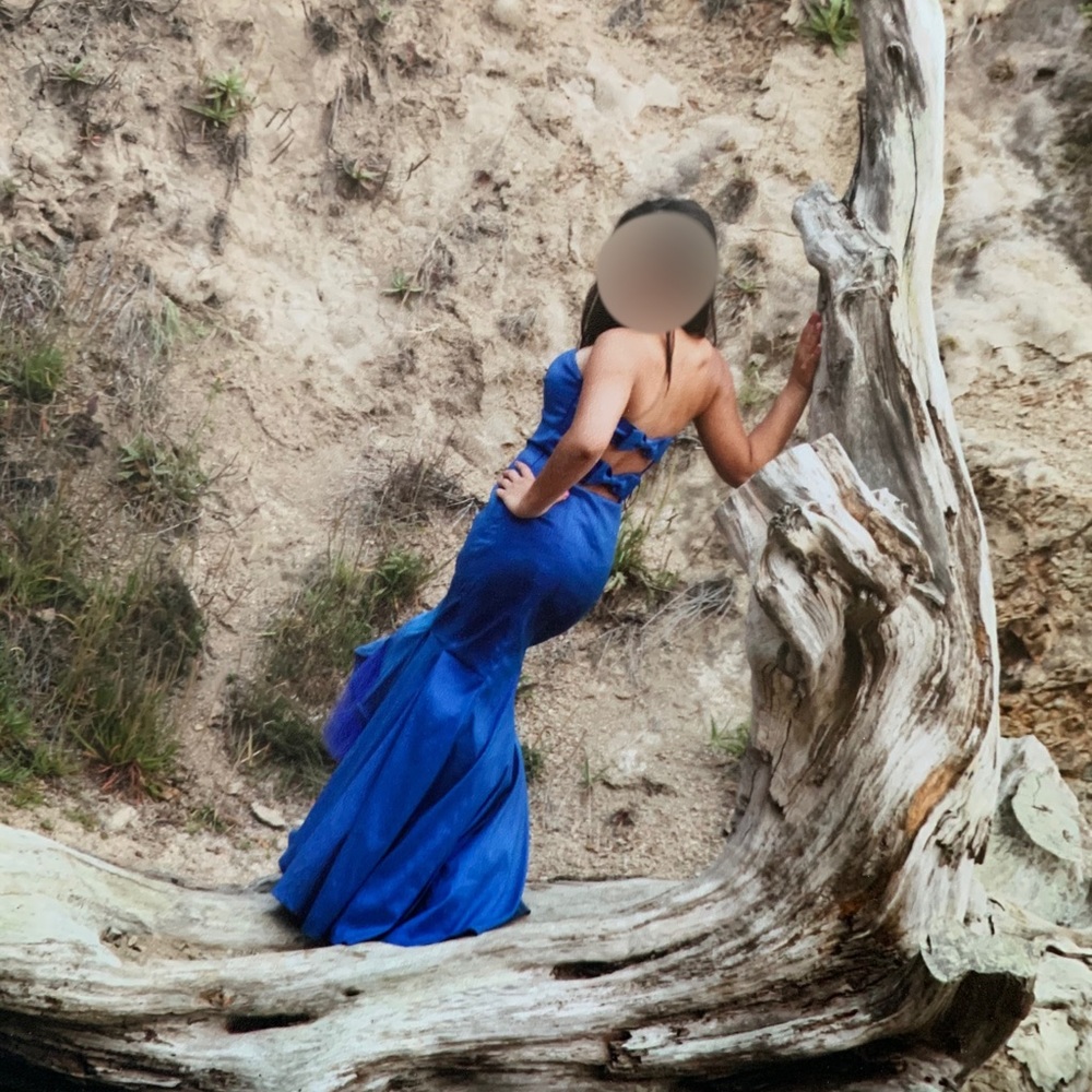 dark blue high-low dress